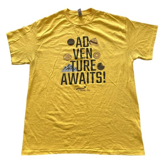 Girl Scout Adventure Awaits Girl Scout Cookie Graphic Tee Size Medium - Picture 1 of 7